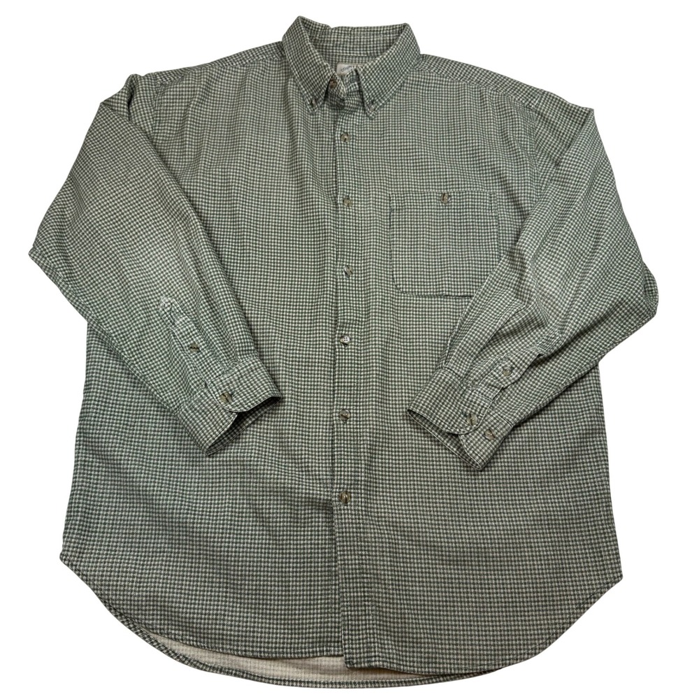 County Seat Mens Large Green White Micro Check Corduroy Button Down Shirt L